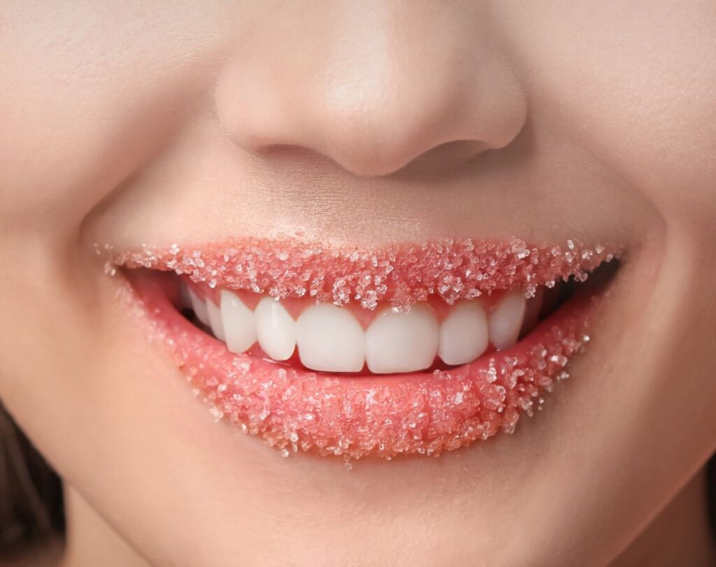 imagem de lábios cobertos de açúcar e sorridentes